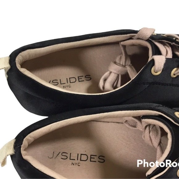 J/Slides NYC Black Satin Platform Sneakers - Picture 4 of 6